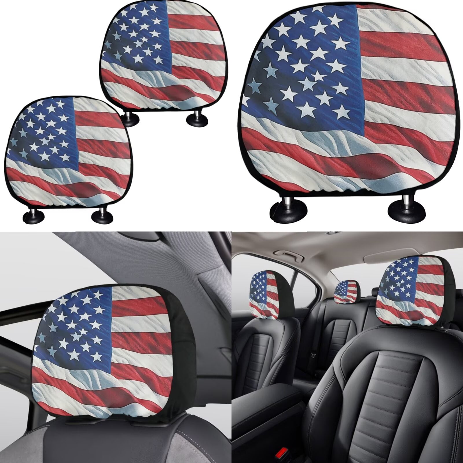 Garronmavis American Flag 11 Pcs Car Seat Covers Full Set with Cars Headrest Protectors+Lanyards Key Ring+Auto Cup Coaster+Handbrake Gear+Shift Knob Cover Interior Accessiores for Decor