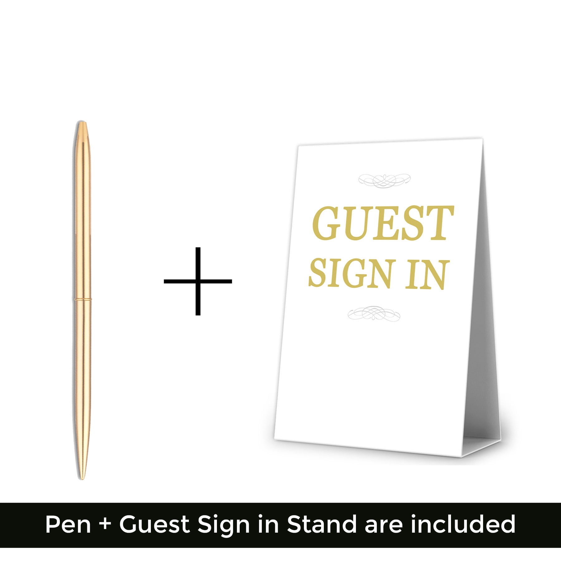 Merry Expressions Gold Guest Book & Pen - 9"x7" Hardcover White Polaroid Book 100 Page/50 Sheets - F Gilded Edges for Guests & Visitors to Sign at a Wedding, Party, Baby or Bridal Shower