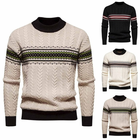 Hinvhai Mens Crewneck Sweater Casual Long Sleeve Fashion Argyle Knitted Pullover Oversized Chunky Winter Base Warm Sweaters White 10(XL)