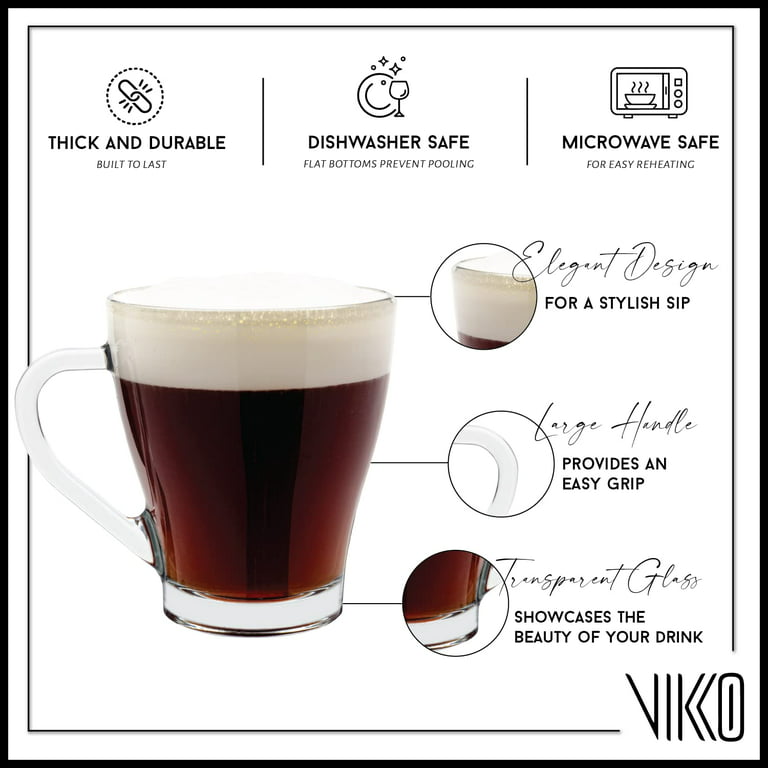 Vikko Clear Coffee Mug Glass, 10.75 Ounce Clear Glass Coffee Mugs, Coffee  Glass Mug, Clear Glass