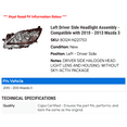 thumbnail image 2 of Left Driver Side Headlight Assembly - Compatible with 2010 - 2013 Mazda 3 2011 2012, 2 of 2