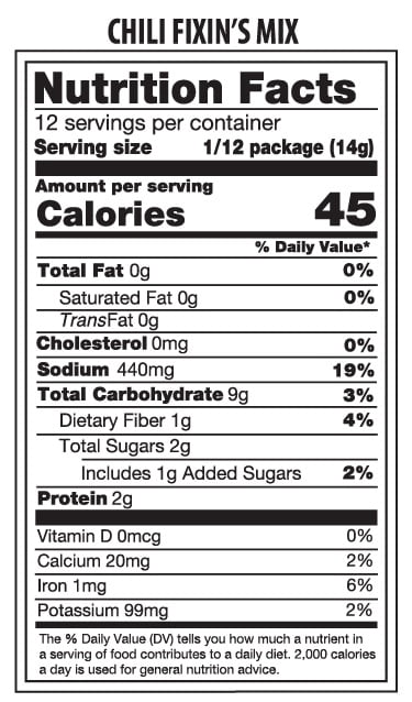 Cugino's Quick Meal Hearty Chili Fixin's Dried Mix, 6.8oz Family Size Pouch, Makes 12 Hearty Cups
