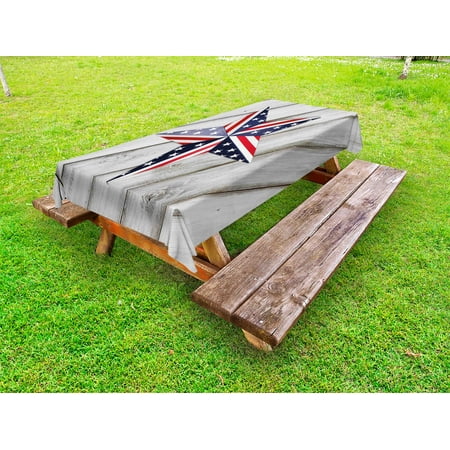 

4th of July Outdoor Tablecloth Star Figure with US Flag Pattern over Wooden Planks National Holiday Image Decorative Washable Fabric Picnic Tablecloth 58 X 104 Inches Multicolor by Ambesonne