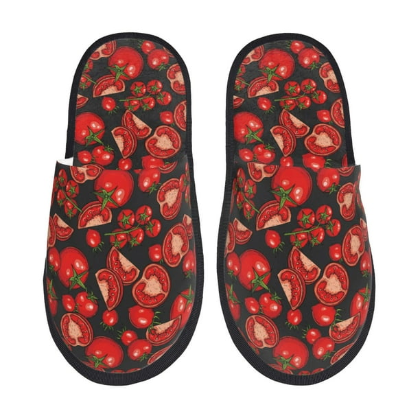 Balery Tomato Pantuflas de Casa de Felpa Silenciosas con Diseño Estampado, Zapatillas Cómodas Antideslizantes de Algodón para Interior-Large