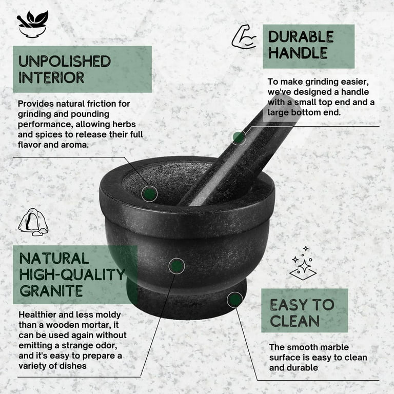 CO-Z Granite Mortar and Pestle Set, 5.5 Inches, 13.5 oz with Spoon, Black Finish