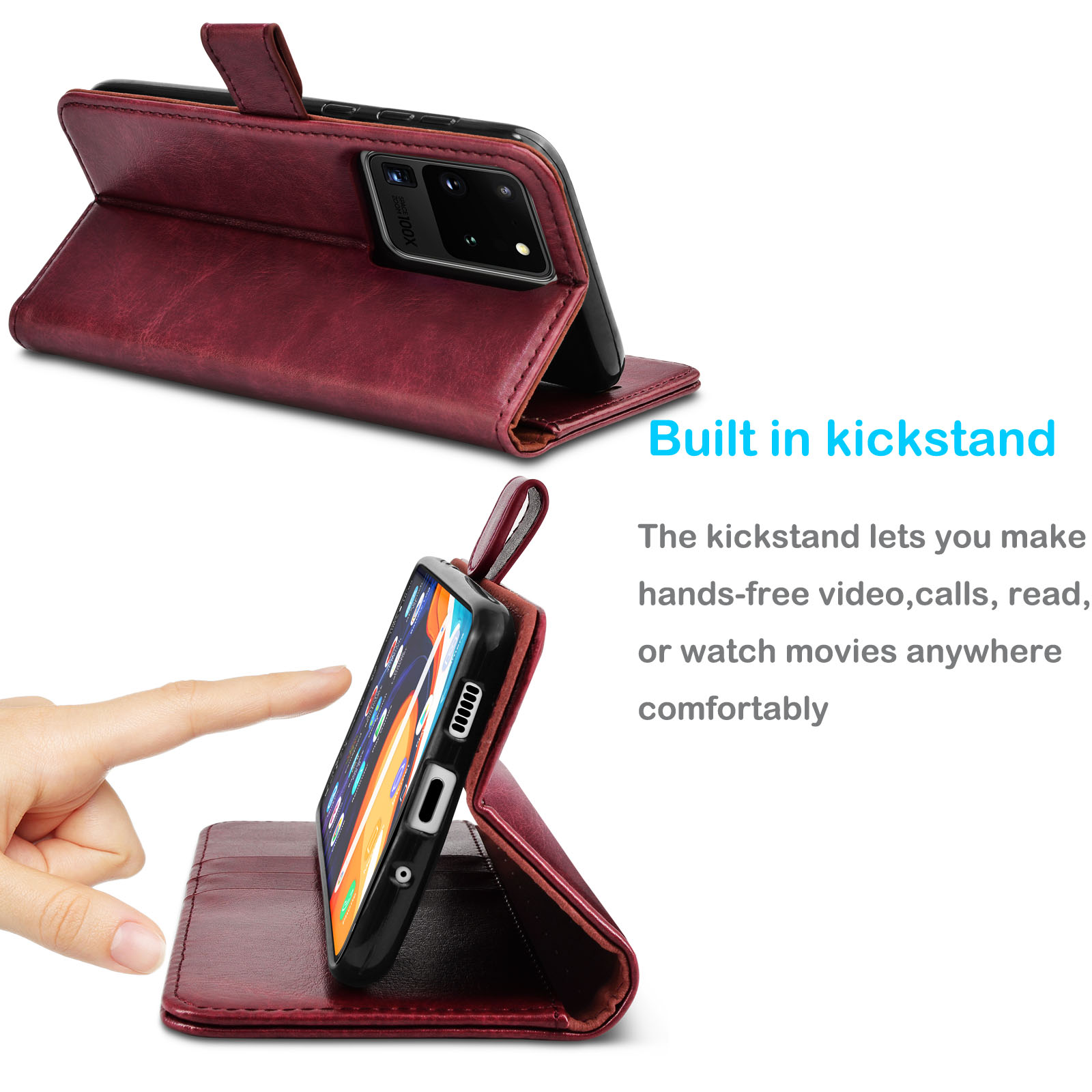 Tekcoo Wallet Cases for Galaxy S20 S20+ S20 Ultra S20 Plus 5G Premium Vegan Leather [RFID Blocking] Luxury ID Cash Credit Card Slots Holder Carrying Pouch Phone Folio Flip Cover [Wine Red] - image 4 of 7