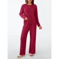 thumbnail image 4 of Womens Lounge Sets 2 Piece Matching Pajamas Fall Fashion Ribbed Knit Outfits Long Sleeve Casual Sweatsuits Rose Red XXL, 4 of 7