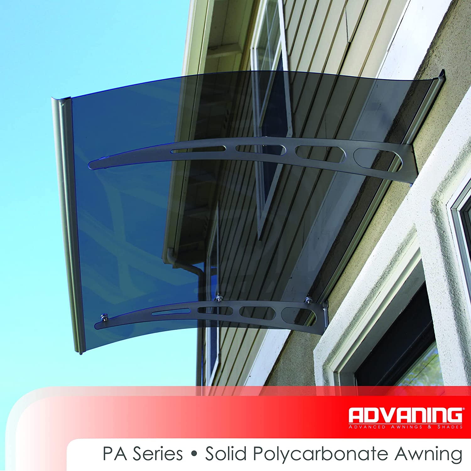 ADVANING 59"x35" Solid Polycarbonate Door Awning, PA Series, Tinted Gray Sheet, Aluminum Brackets, DA5935-PSS2A