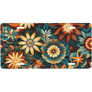 JUSIP License Plate for Front Car Floral Pattern Print Personalized License Plates for Car Decorative Car Front Tags Metal Car Plate Covers Aluminum Noverlty License Plate 6 X 12 Inch (4 Holes)