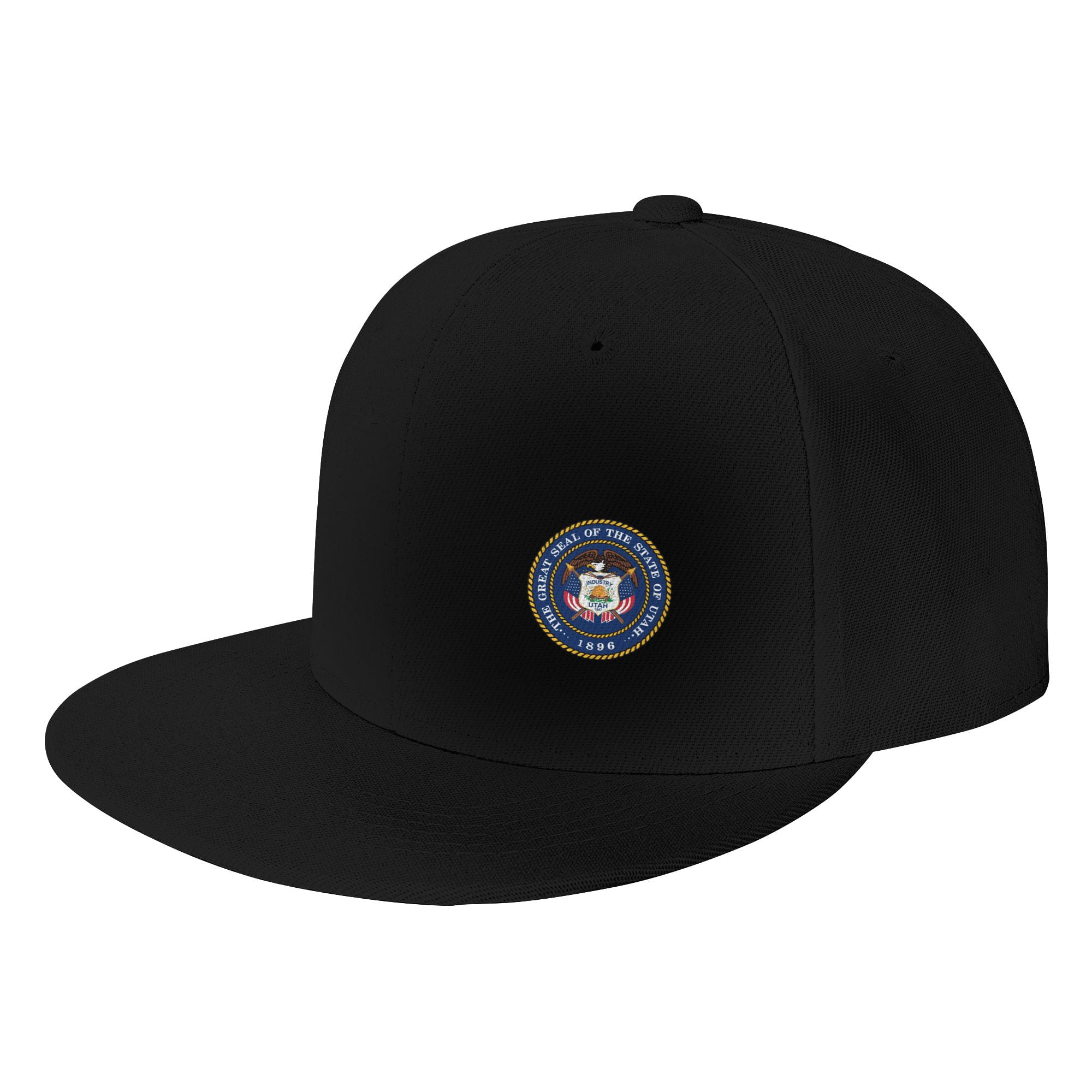 TEQUAN Flat Brim Hat Snapback Hats, Utah State Emblem Flag Pattern  Adjustable Men Baseball Cap (Black) 