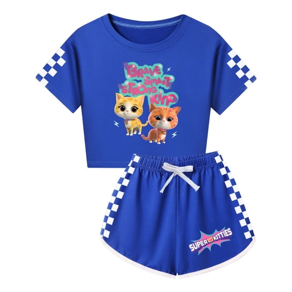 SuperKitties 2-Piece Outfit for Girls – Kids Tee and Drawstring Shorts – Birthday Gift Idea