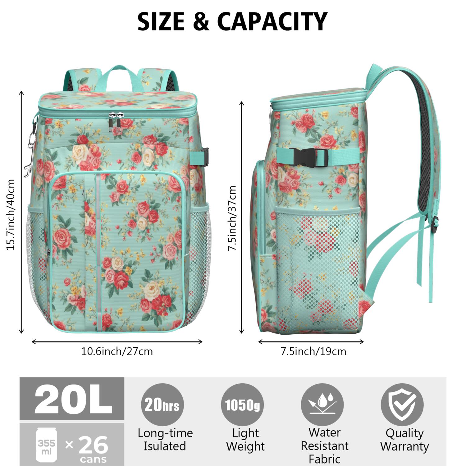 Travel Cooler Bag - Pioneer Flower Camping Beer Cooler Backpack with Bottle Opener- Waterproof Insulated Picnic Backpacks - Cooler Bag for Beach