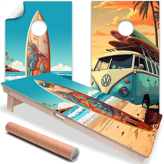 Cornhole Board Wraps and Decals for Boards Set of 2 Skins Professional Vinyl Covers Sticker Surf's Up Beach House Cornhole Wraps Stickers Cornhole Skins Cornhole Wraps for Boards