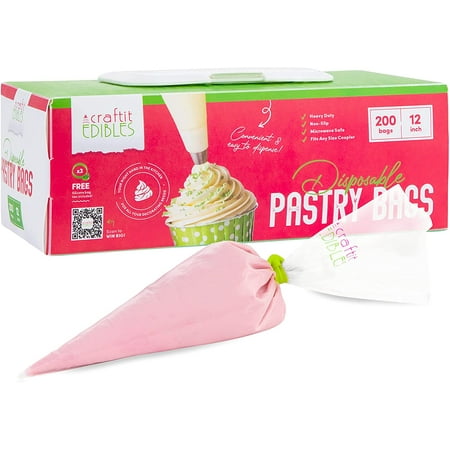 Piping Bags Large 12in 200Pcs Disposable Pastry Bag, 3 Icing Ties. by Cie
