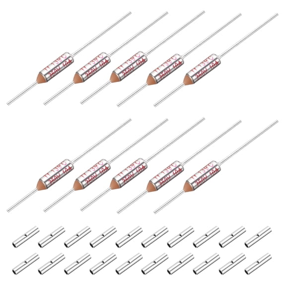 10 Pcs Metal Temperature Thermal Fuse SF139 139C 282.2F 10A 250V Cutoff Thermal Fuse with 20 Pcs BN1.25 Bare Terminal Butt Connector
