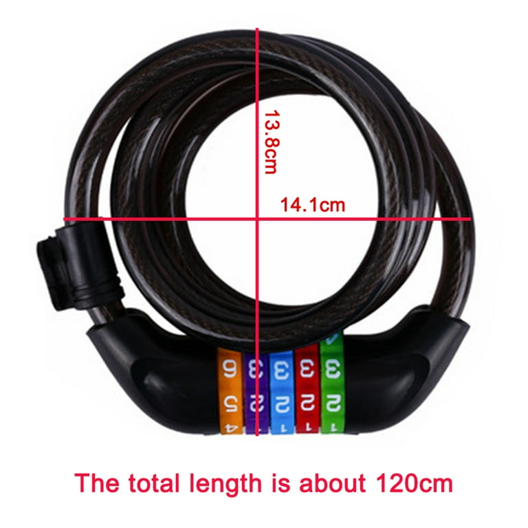 Bike Lock, Bike Locks Cable 1.2m Coiled Secure Resettable Combination Bike  Cable Lock with Mounting Bracket, 14.1cm Diameter 