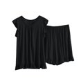 thumbnail image 2 of Black Women Pajama Sets Ladies' Spring and Summer Solid Color Casual Drawstring Shorts Short Sleeve Pajamas Women's Shorts Home Set, 2 of 5