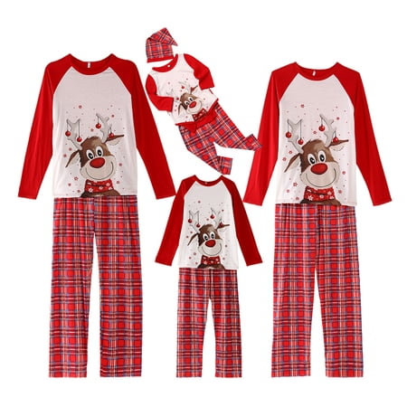 

Fanvereka Matching Family Christmas Parent-child Pajamas Set Cartoon Plaid Sleepwear Homewear Set