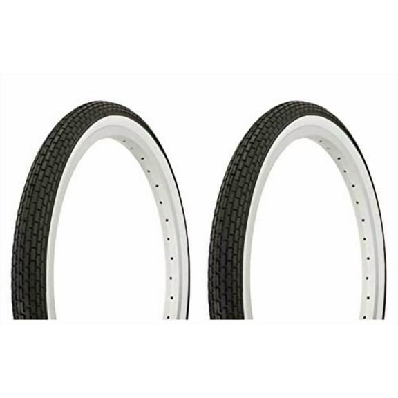 Lowrider Tire Set - Two Duro 20" x 1.75" Black/White Side Wall Tires for BMX, Chopper, and