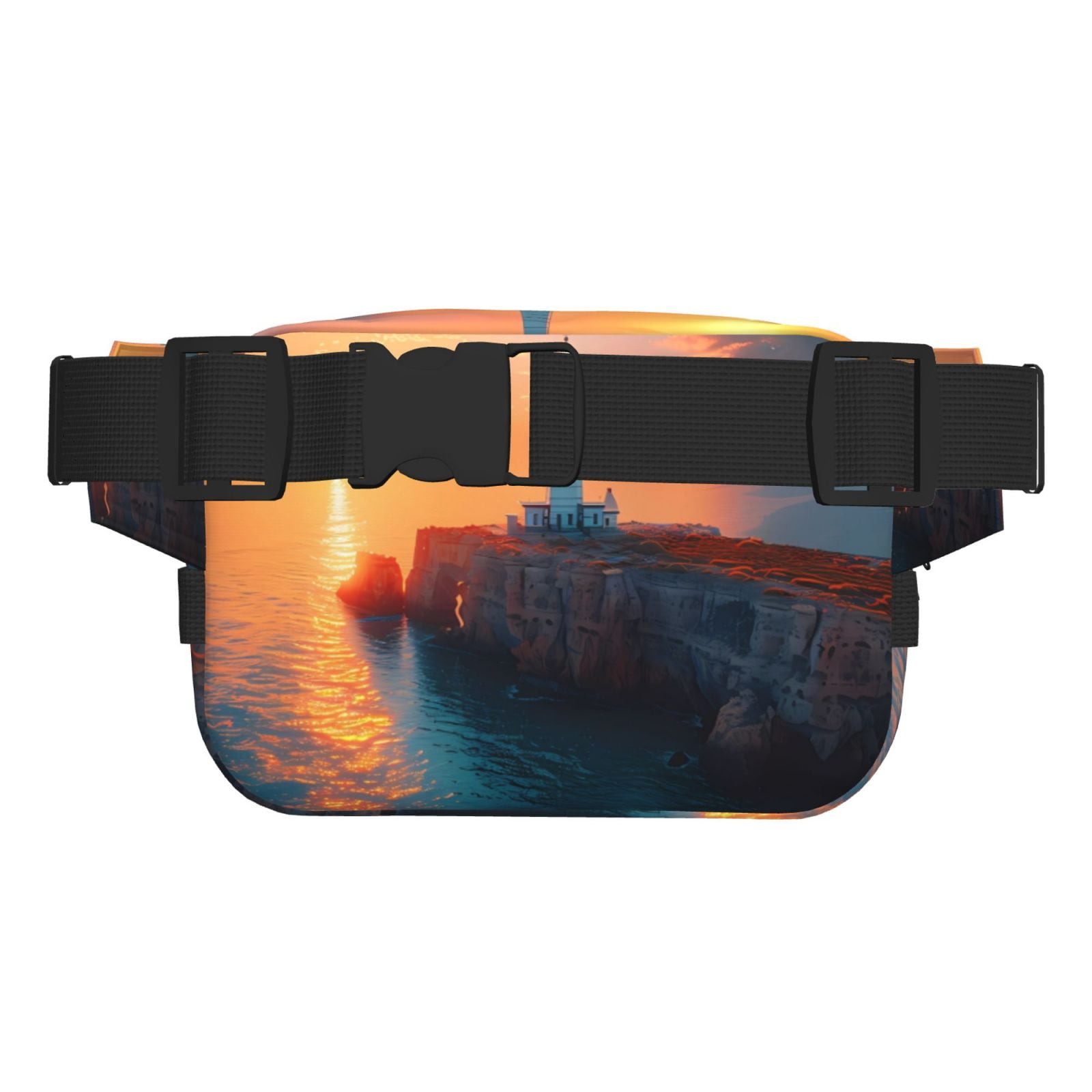 Picia Lighthouse At Sunset Coast Print Square Double-Layer Waist Bag Mini Adjustable Waist Belt Bag Exercise Running Travel Hiking