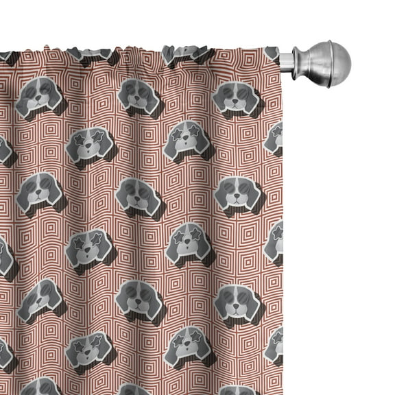 Ambesonne Dog Lover Curtains, Beagle Puppy Squares, Pair of 28"x63", Red Grey Pale Grey