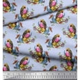 thumbnail image 3 of Soimoi Blue Cotton Voile Fabric Leaves,Floral & American Robin Bird Print Fabric by The Yard 56 Inch Wide, 3 of 3
