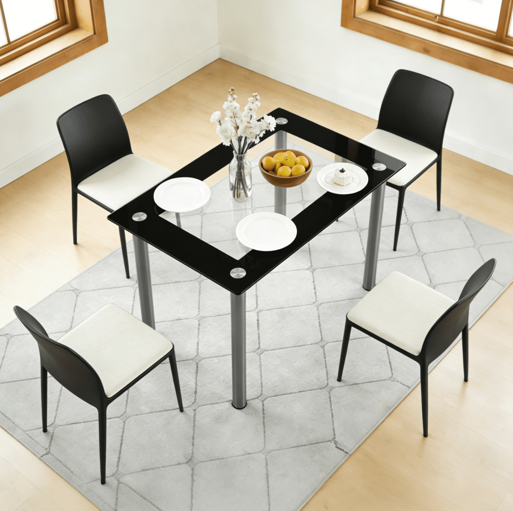 Ktaxon Modern Dining Table for 4, 43" Glass Kitchen Table Tempered Glass Dining Room Table, Rectangle Dinner Table for Home, Living Room, Black