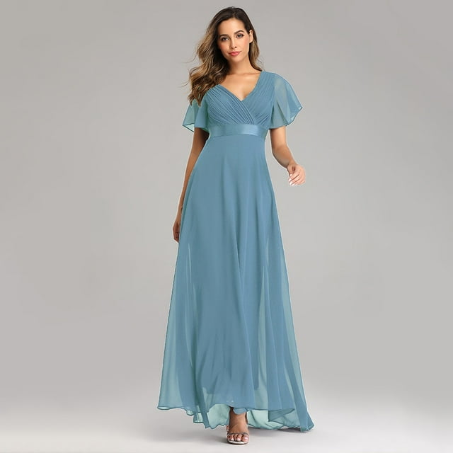 Robes de Soirée Élégantes à Col en V à Volants en Mousseline Robe de Soirée Formelle Robe Vestidos de Fiesta Robe pour Fête de Mariage