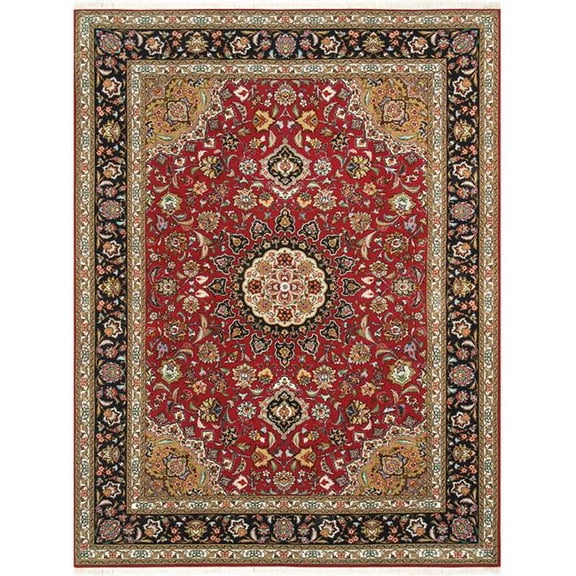 Pasargad Home Baku 61" x 83" Hand-Knotted Silk & Wool Area Rug in Red/Navy