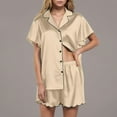 thumbnail image 4 of AKOEE Silk Satin Pajamas Set for Women Short Sleeve Button Down Shirt and Shorts 2 Piece Loungewear Sleepwear, 4 of 7