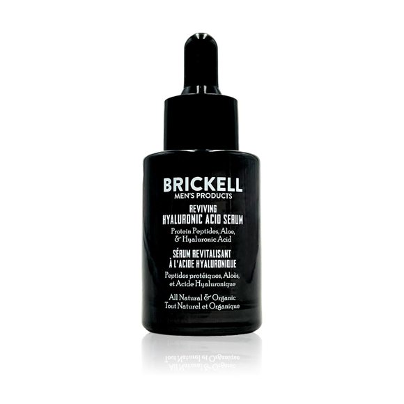 Brickell Men's Anti Aging Hyaluronic Acid Serum for Face, Day Face Serum for Men, Natural & Organic Facial Serum With Protein Peptides to Restore Collagen and Firmness, 1 Ounce, Unscen