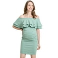 thumbnail image 1 of LaClef Women's Off Shoulder Maternity Dress with Double Ruffle, Sage, Large, 1 of 10