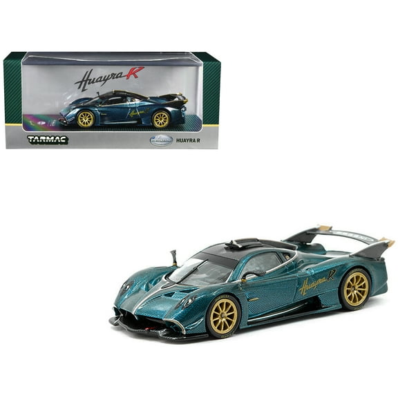 Pagani Huayra R Turquoise Carbon Fiber with Gold Wheels "Global64" Series 1/64 Diecast Model by Tarmac Works