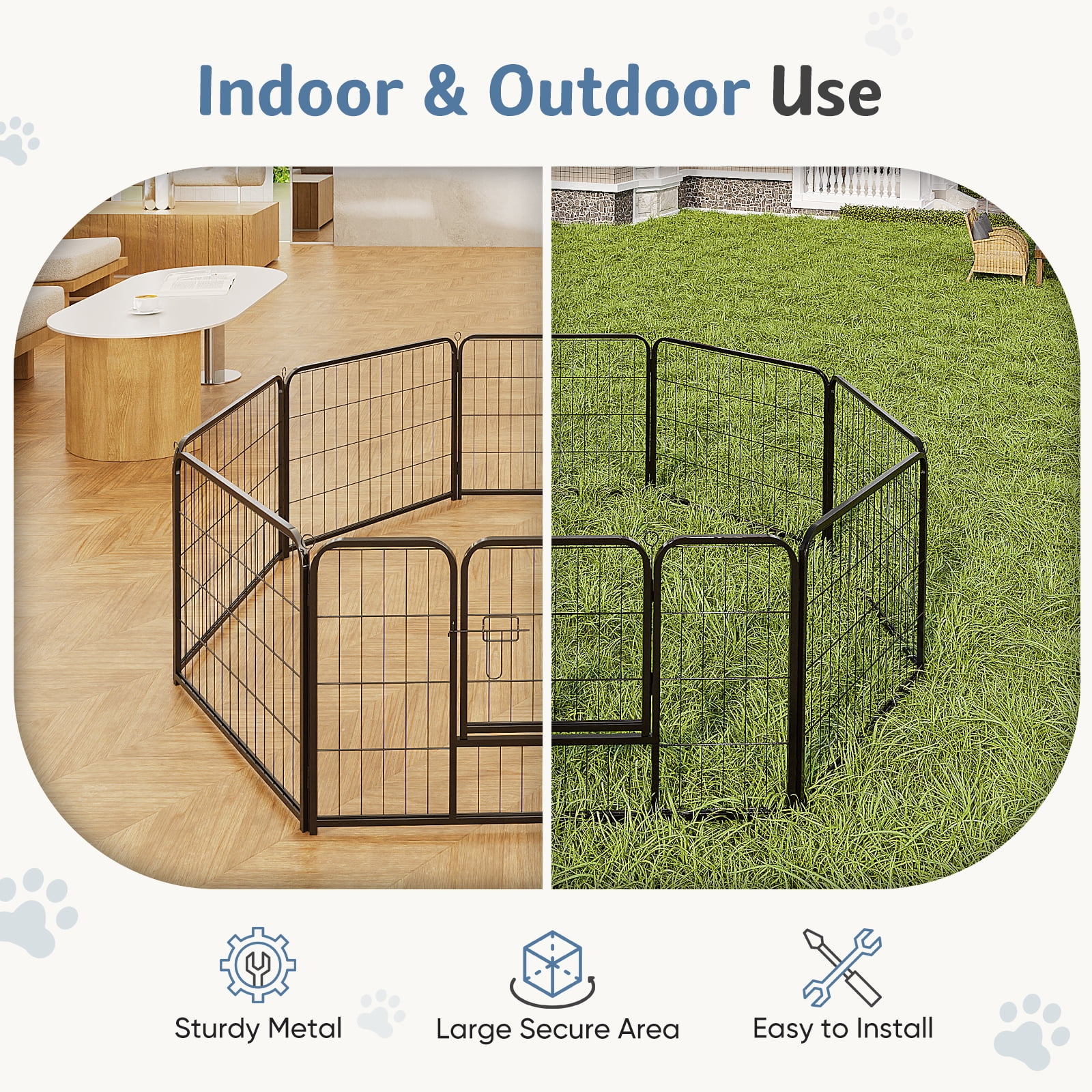 edx Dog Playpen, 8 Panels 24" Foldable Heavy Duty Metal Pet Fence with Doors Indoor Outdoor edx Dog Playpen, 8 Panels 24" Foldable Heavy Duty Metal Pet Fence with Doors Indoor Outdoor - Image 5