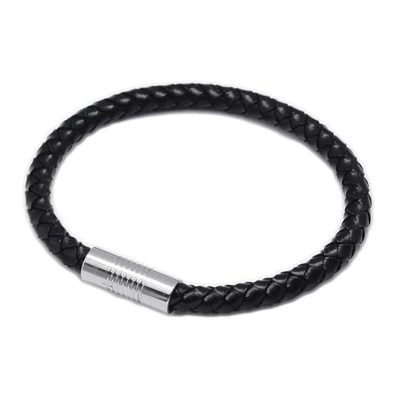 Braided Leather Cord Bracelets Stainless Steel Strong Clasp Black 7.8" P527