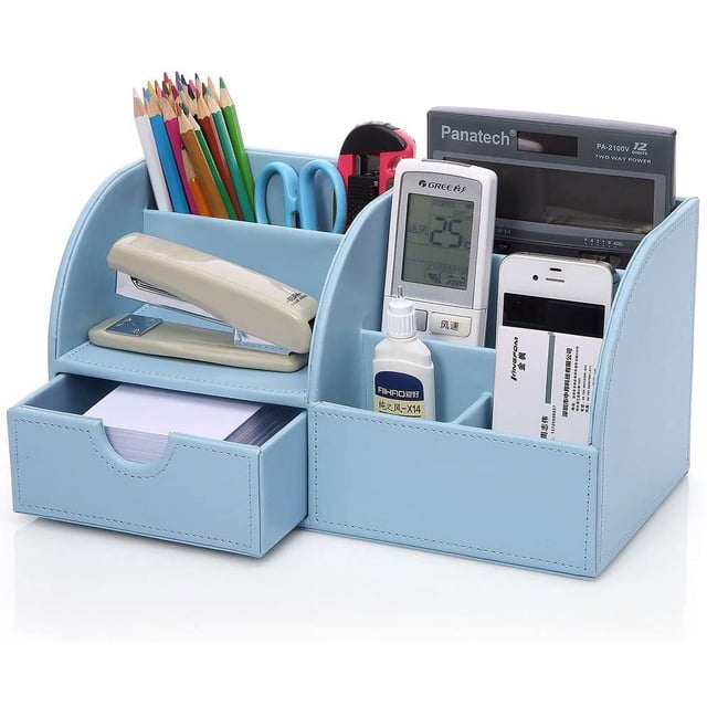 Organizador de Escritorio de oficina, sistema de organización, organizador de mesa, portalápices de cuero PU, caja para bolígrafos, suministros de oficina multifuncionales