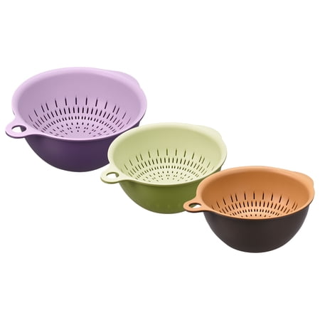 Kitchen Strainer Colander Bowl Set 3 Size Double Layer Drain Basket Purple  Green  Brown