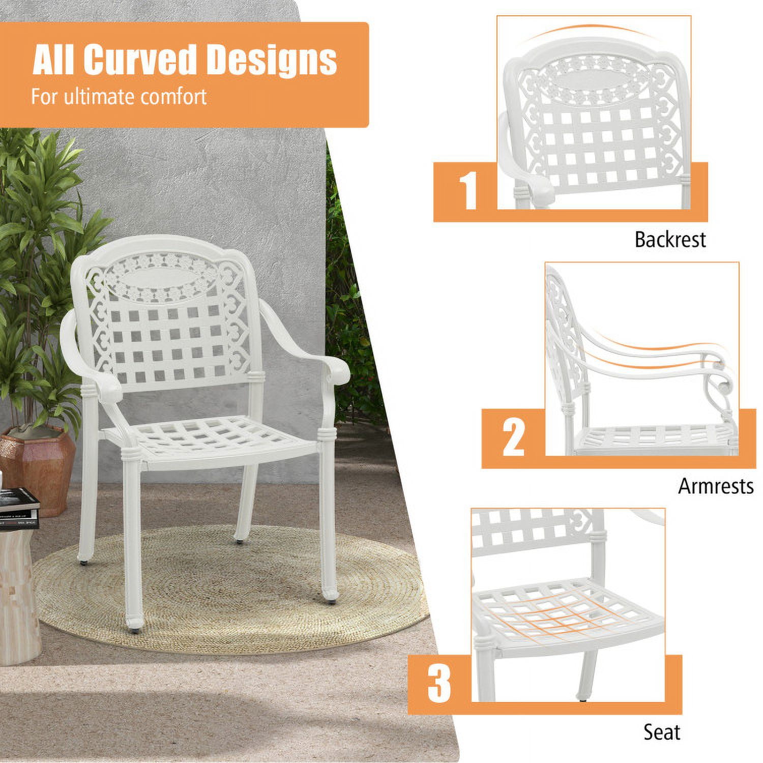 Aimee Lii Set of 2 Cast Aluminum Patio Chairs with Armrests, Outdoor Patio Set, White Aimee Lii Set of 2 Cast Aluminum Patio Chairs with Armrests, Outdoor Patio Set, White
