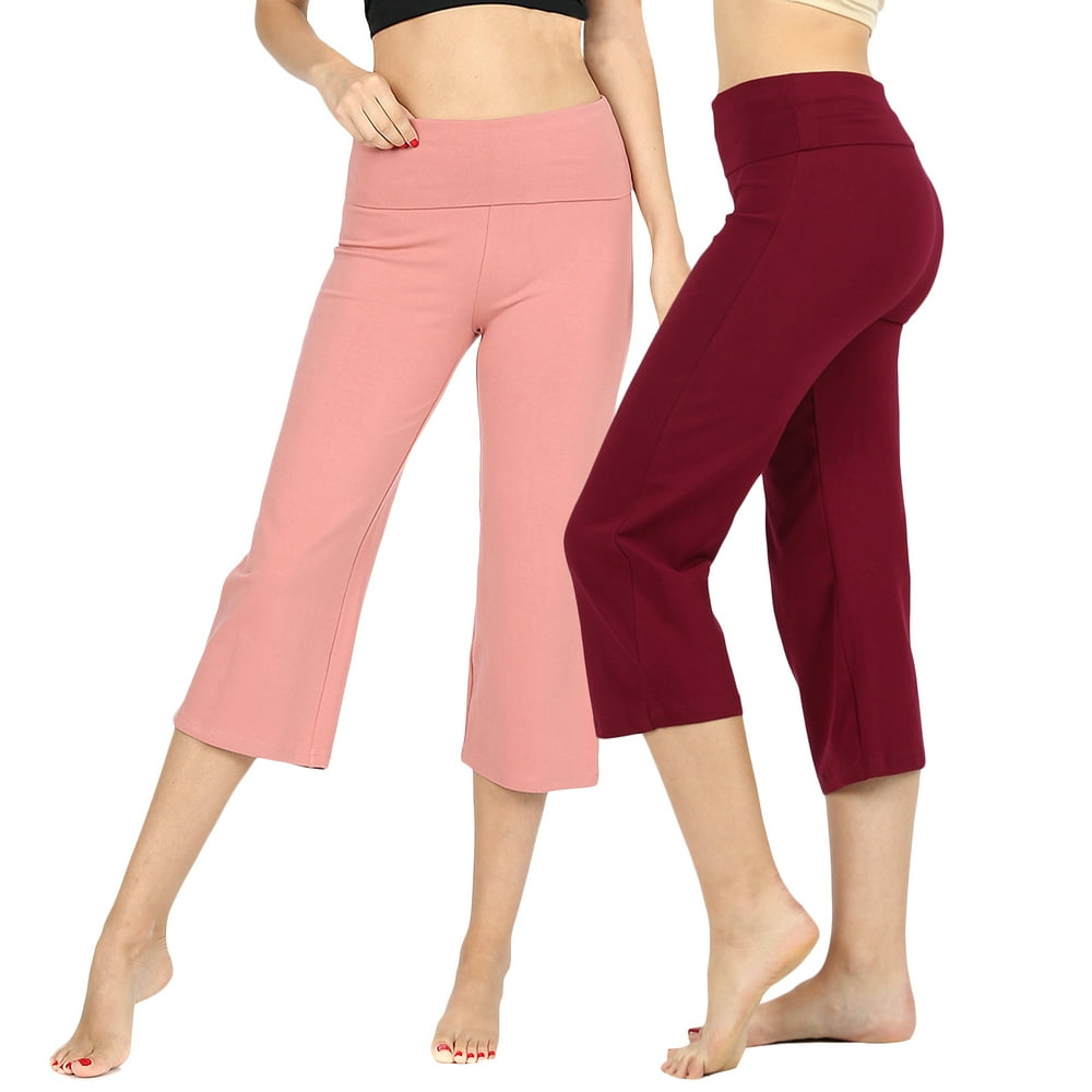 TheLovely - Women's Cotton Fold Over Capri Lounge Yoga Pants (S-3XL ...