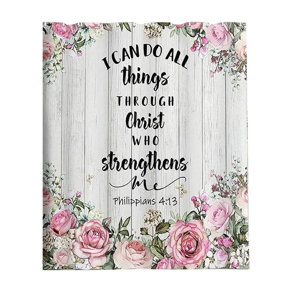 Quick-Drying Waterproof Decorative Shower Curtain, Furenl Rustic Wooden Shower Curtain – Vintage Botanical Floral with Inspirational Quote, Fabric Bathroom Curtain, Floral Bathroom Decor