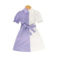 thumbnail image 2 of WOLLED Toddler Kids Girls Summer Shirt Dress Button down Lapel Onesies Skirt with Bowknot Short Sleeve Colorblock Shirt Dress for 4-7 Years Old, 2 of 11