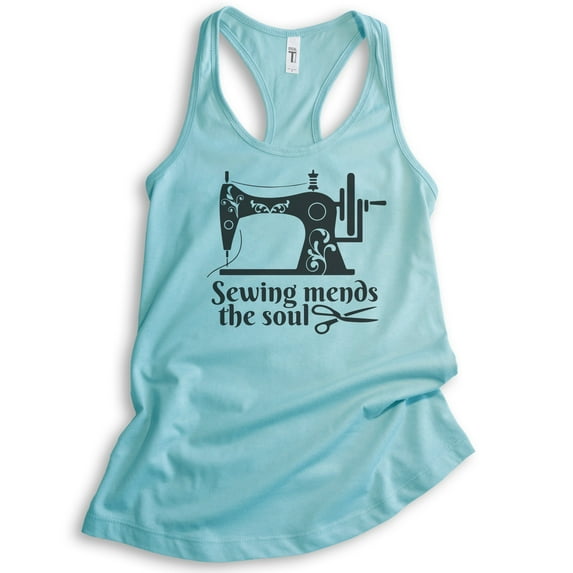 Sewing Mends The Soul Tank Top, Ladies Racerback Tank Top, Crafting Tank, Sewing Tank, Sewing Machine Tank, Cancun, X-Large