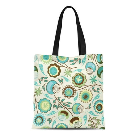 KDAGR Canvas Tote Bag Green Modern Simple Flowers in Floral Pattern ...