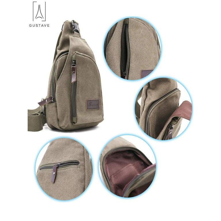 Gustave Canvas Sling Bag for Men & Women Anti-Theft Chest Shoulder Bag  Vintage Casual Crossbody Backpack Messenger Bag for Travel Hiking Black 