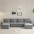 thumbnail image 2 of 115*58" Chenille Modular Sectional Sofa, U Shaped Reversible Couch, Free Combination, 6 Seat Sleeper Sofa Bed with Ottoman, Convertible Oversized Indoor Furniture for Living Room (Gray), 2 of 12
