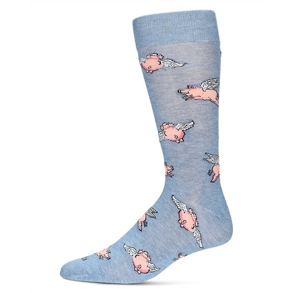 MeMoi Men's Flying Pigs Bamboo Crew Socks - Mens - Male, 10-13, Denim Heather