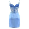 thumbnail image 4 of Vestido de bienvenida Clothfun con apliques de encaje satinado, azul claro, 4 of 7