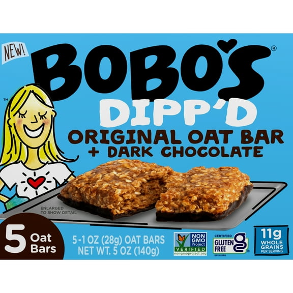 Bobos Oat Bars, Dipp'd Original Oat Bar Dark Chocolate Bar, 5 Pack of 1oz Bars, 1 Count