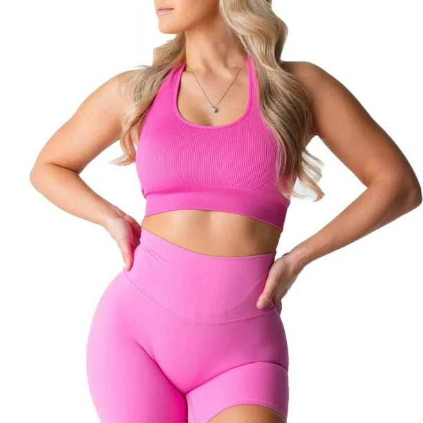 NVGTN Limitless Ribbed Seamless Halter Bra Spandex Woman Fitness Elastic  Breathable Breast Enhancement Leisure Sports Underwear 