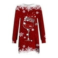 thumbnail image 4 of Christmas Print Sweatshirt Dress for Women Long Sleeve Crewneck Pullover Mini Dress Red-1 XL, 4 of 5